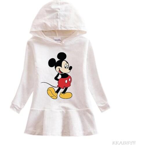 Disney Mickey Autumn Girls Dress Hoodies Christmas Long Sleeve Skirt Costume Party Sweatshirts Birthday Children Clothing