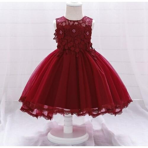 2020 Infant Baby Girls Princess Dress Flowers Lace Sleeveless Knee Length Tutu Sundress Size 70/80/90