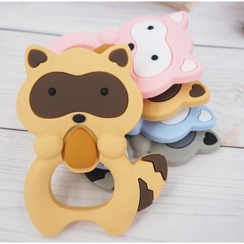 Chenkai 5PCS BPA Free Silicone Raccoon Pendant Teether DIY Baby Shower Animal Pacifier Dummy Nursing Chewing Jewelry Toy Gift