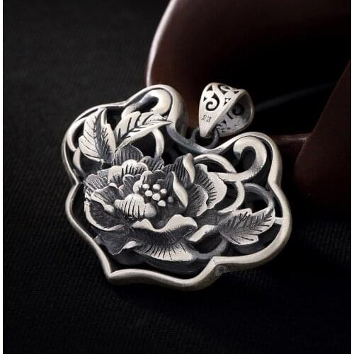 Peony Pendant Joker High-grade Ladies Style Restoring Ancient Ways Silver Wholesale Sweater Chain Hanging Pendant