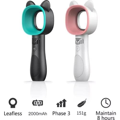 Portable bladeless fan handheld usb rechargeable mini cooler no leaf cooling fan with 3 level desktop airflow fan speed