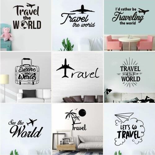 Travel The World Quotes Plane Vinyl Wall Stickers Art Mural Home Decor Living Room Bedroom Decal Gift