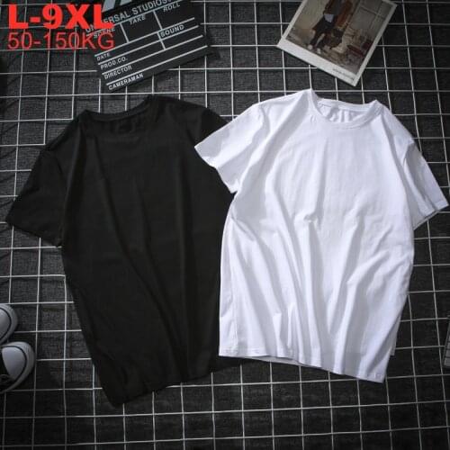 Plus Size 150kg 9xl Mens Summer New Style T-shirt Fat Guy Simple Short-sleeved Black White Oversize Short-sleeved Tshirts Male