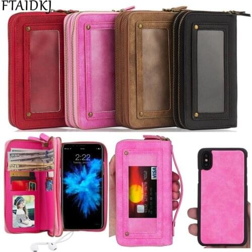 Luxury Zipper Leather Wallet Case For iPhone XS Max XR X 8 7 Plus Multifunction Flip Cover For iPhone 6 6S 5 5S SE Phone Bags