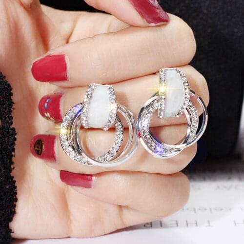 RscvonM 3 Color Classic Shell Stud Earrings Rose Gold Small Circles Shining Rhinestone Earring For Women Jewelry Bijoux Gift
