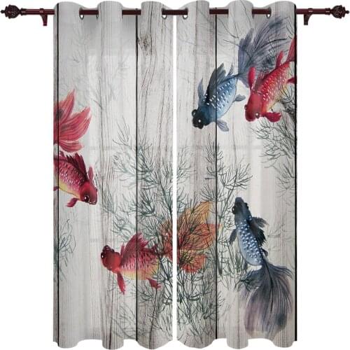 Kitchen Window Curtains Retro Colored Goldfish Adult Children Bedroom Decoration Living Room Hanging ClothTreatment Curtains
