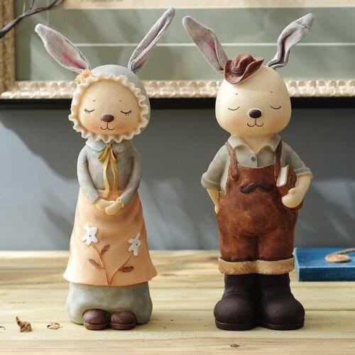 Cute Rabbit Sculpture Statue Home Living Room Decoration Desktop Ornaments Creative Modern Resin Crafts Wedding Lovely Statues
