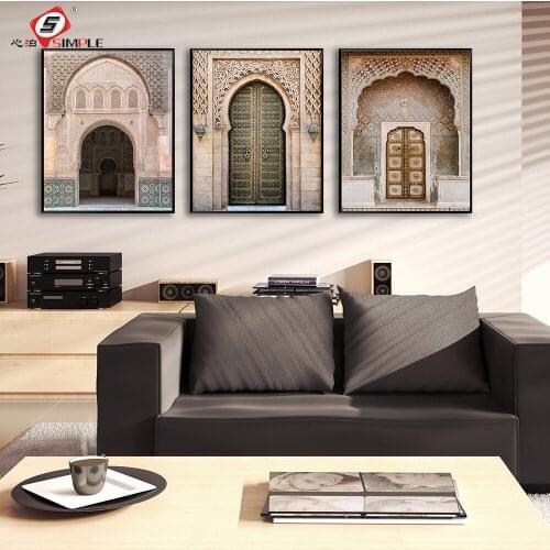 Scandinavian Religious Building Canvas Painting Moroccan Door Nordic Posters Print Wall Art Pictures Modern Living Room Decor