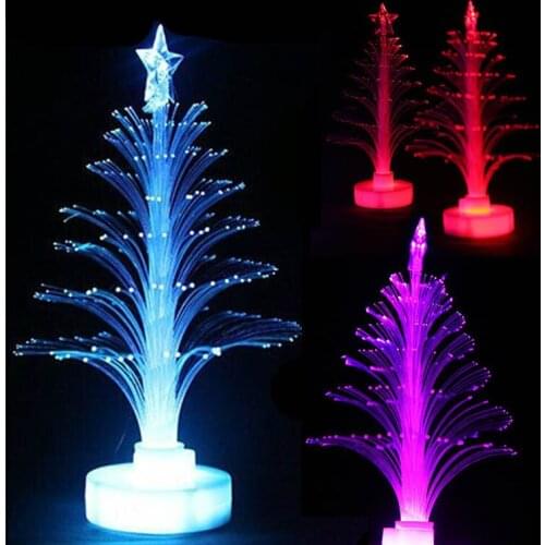 Led christmas tree lights Colorful LED Fiber Optic Nightlight Christmas Tree Decoration Light Lamp 7 Colors Auto Changing