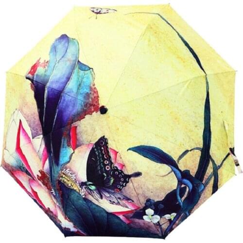 TIANQI Fashion Art Painting Umbrella Three Fold paraguas Women Parasol Anti-uv Waterproof Rain Umbrellas Butterfly And Flower