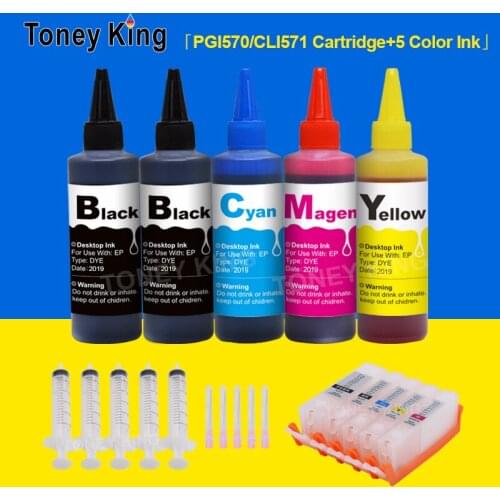 Toney King Refill Ink Cartridge for Canon PGI570 CLI571 + 500ml Bottle Ink for PIXMA TS5050 TS5051 TS5053 Printer PGI 570 XL