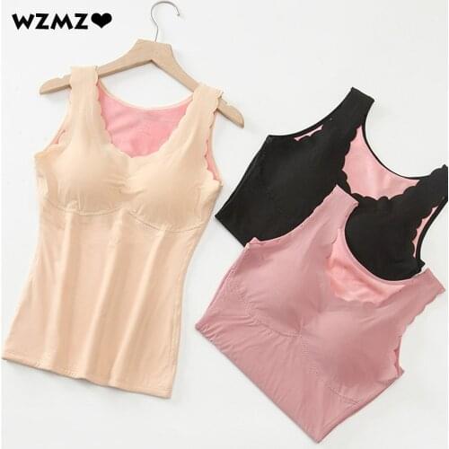 Winter Sexy Slim Camisoles Ribbed Warm Thickening Vest Top Women Lingerie Pad Underwear Sleeveless One-piece Seamless Tank Tops