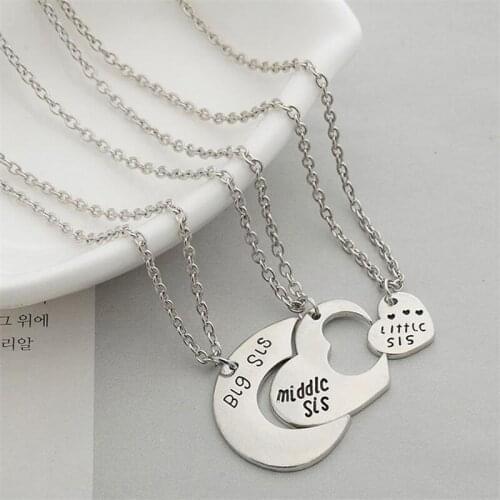 Creative "Little Middle Big Sister" Love Stitching Necklace Jewelry Accessories Women Gold Necklace Pendant Party Gift