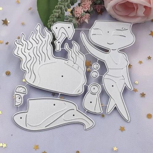 4.13x3.74In Girl Clear Stamps Embossing Mould, DIY Printing Carbon Steel Mould for Card Making and Scrapbooking