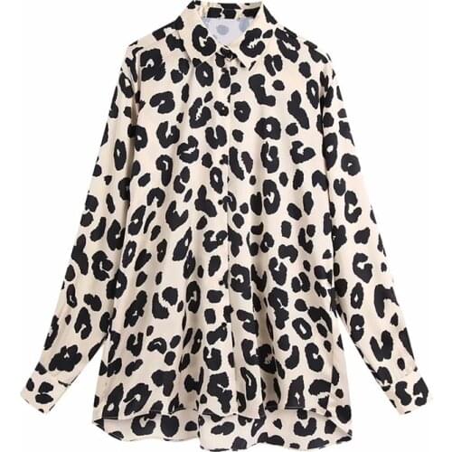 2021 Za women vintage animal print oversize shirt female 2020 fashion Long sleeve satin shirt lapel collar button-up chic tops