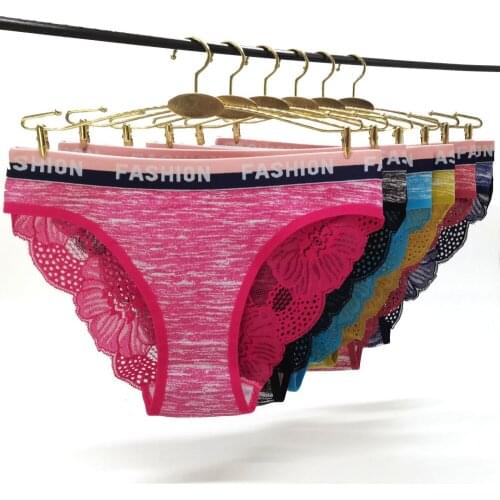 12 Pieces See Through Woman Panties Ladies Sexy Lace Underwear Cotton Patchwork Briefs Female Fashion Lingerie Pantys Underpants