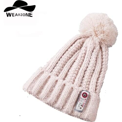 Womans Skullies caps knitting hats ball cap pom poms winter hat for girl 's knitted beanies cap brand new thick warm Labeling
