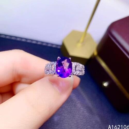 925 Pure Silver Chinese Style Natural Amethyst Womens Luxury Noble Simple Oval Adjustable Gem Ring Fine Jewelry Support Detecti