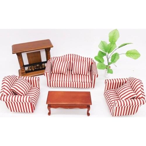 1:12 Dollhouse Miniature Couch Furniture toy mini sofa red 3pcs/set Children Gifts kid house play toys
