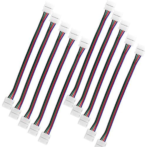 10mm 4 Pin LED RGB Strip Connector For SMD 5050 RGB LED Solderless PCB Board Strip Light with Two Female Connect Cable Connector