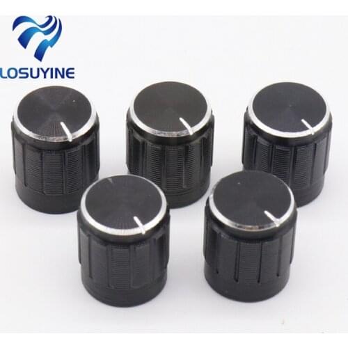 10 PCS Nonslip Ribbed Black 6MM Silver Tone Plastic Potentiometer Rotary Control Knobs Caps 15x17mm