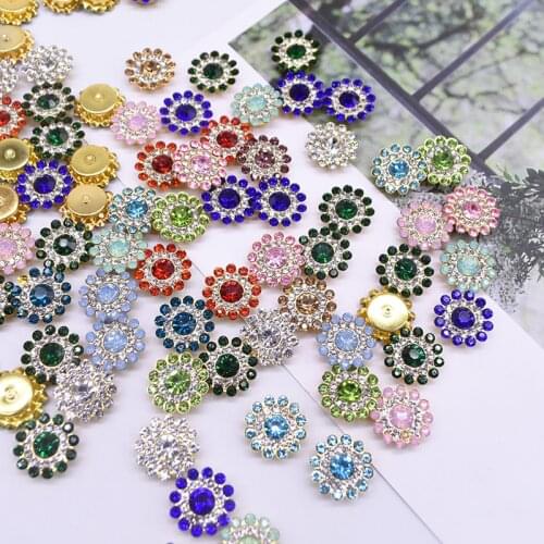 100Pcs 14mm Sparkling Sunflower Shaped Crystal Glass Rhinestone Buttons Apparel Sewing Supplies Clothes Decoration DIY Craft