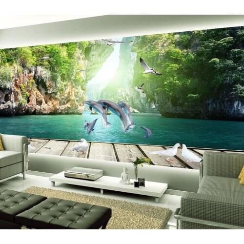 3d name wallpapers custom 3d wallpaper Dolphin playing water wood Guilin landscape wall photo 3d wallpaper