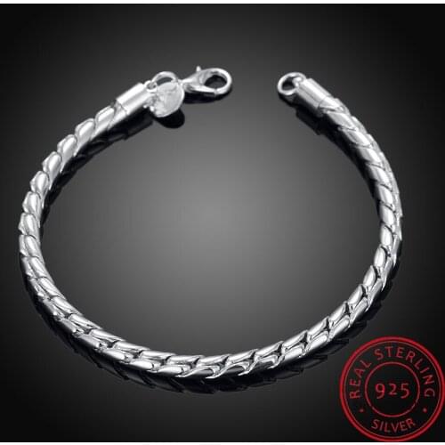 925 Sterling Silver 8 inches 4mm Solid Snake Chain Bracelet For Woman Men Charm Wedding Engagement Fine Jewelry