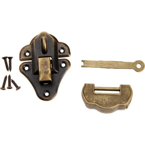 2pcs/set Antique Bronze Chinese Old Lock with Key+ Latch Hasp Vintage Iron Decorative Hook Jewelry Wooden Box Furniture Fittings