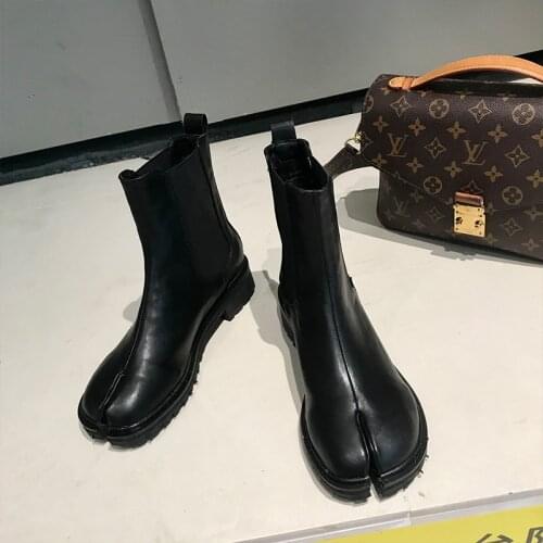 Ankle Boots women Chelsea Short Boots Ladies shoes fashion Pig hooves Split toe Round toe Thick bottom boots autumn