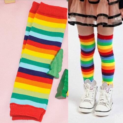 Baby Boy Girl Rainbow Striped Stockings Colorful Soft Crawling Knee Pads Elbow Pads Protector Leg Warmers for 1-3Years