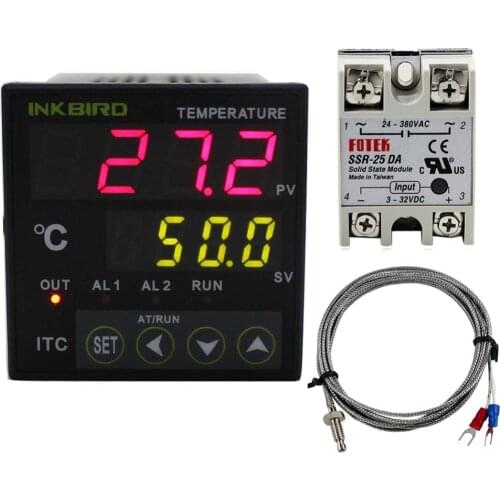 Inkbird Digital PID Controller AC100 - 220V ITC-100VH + K sensor + 25DA SSR Temperature Regulator Thermostat with K Thermocouple