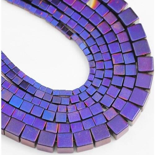 Cube Natural Hematite Stone 2/3/4/6mm Purple Square Shape Charm Spacer Loose Beads For DIY Jewelry Making Bracelet Accessories