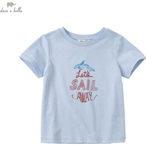 DKY17670 dave bella summer 5Y-13Y kids boys fashion cartoon letter patchwork T-shirt children boy high quality fashion tees