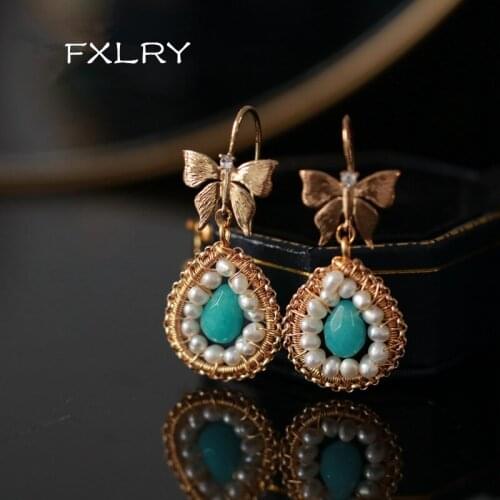 FXLRY Original Handmade Natural Pearl Vintage French Elegant Butterfly Long Earrings For Women Jewelry Accessories