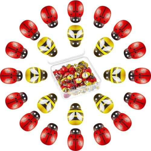50pcs MOGII Home Office School Supplies Wooden Bees Thumb Tacks Cute Animal Decorative Push Pins for Photos Wall Cork Boards