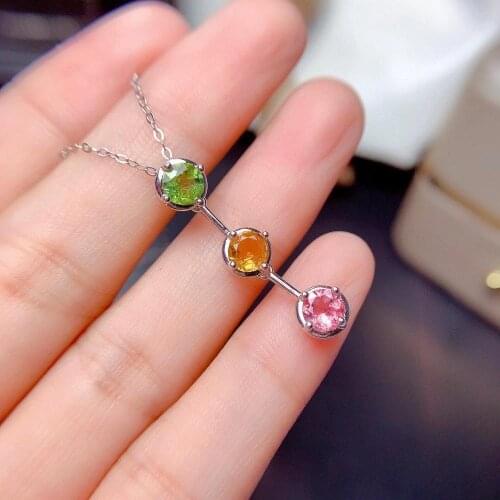 The Best GiftFor your girl Friend Natural And Real Tourmaline Necklace 925 sterling silver Fine jewelry Tourmaline Pendant