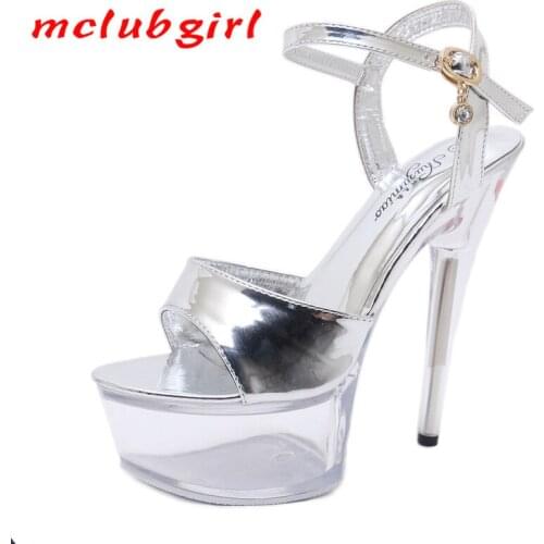 Mcublgirl New Sexy Super High Heels 15CM Thin Heel Waterproof Platform Sandals Crystal Shoes Wedding Shoes Banquet LFD