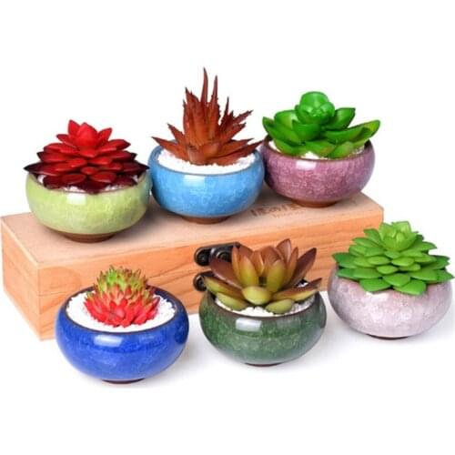Cute Ice-Crack Glaze 7 Color Flower Ceramics Succulent Planter Mini Pot Garden Flowerpot For Home Office Decor Vase