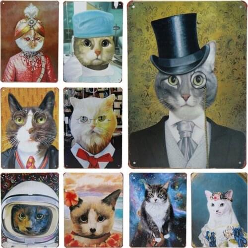 30X20cm Cute Cat Cartoon Plates Metal Sign Wall Plaque Tintin Metal Home Decor Vintage Tin Signs Pub Home Bar Decorative