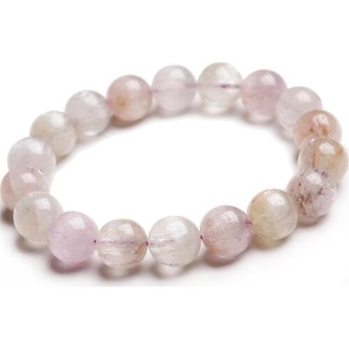 Natural Genuine Kunzite Gem Stone Crystal Round Beads Bracelet Jewelry Stretch Charm Bracelet For Women 12mm Crystal Bracelet