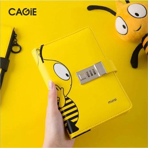 Cartoon Bee A6 Paper Note-book With Lock Binder Spiral Notepad Personal Secret Hand book Office School Stationery Girls Gift