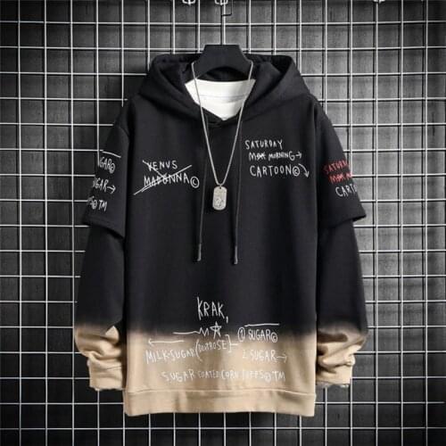 Men Hip Hop Patchwork Tops Streetwear Autumn Harajuku Pullover Sweatshirts Korean Black Hoody Fashion Oversized Funny Hoodie