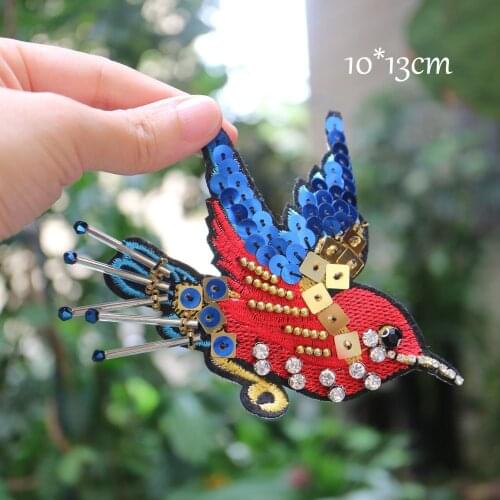 Fashion Sewing bird rhinestone beaded patches for clothing DIY sew on patch embroidered applique decorative sequins Parches