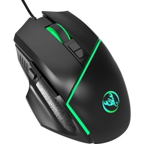 HXSJ New Wired Gaming Mouse 6400DPI Adjustable Colorful Luminous 8-Button Computer Accessories PC Black