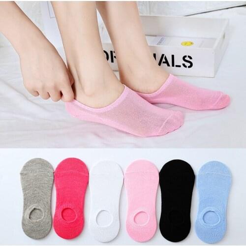 New Womens Invisible Summer Boat Socks Short Tube Cute Non-slip Girls Cotton Solid Candy Sweet Color Shallow Mouth Sock Slippers