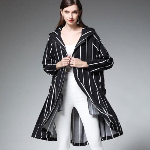 Autumn new Large size ladies' dresses womens fashion print stripe zipper hoodie coats long sleeve Thickened combed cotton coat