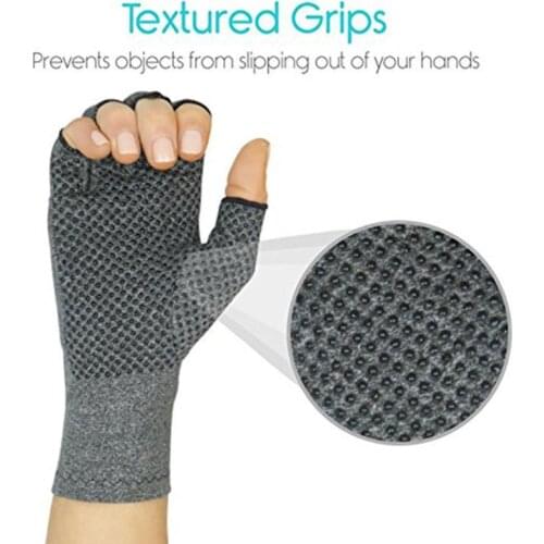 Women Men Unisex Compression Arthritis Hand Gloves Textured Open Finger Joint Pain Relief Fingerless Wrist Length Mittens For