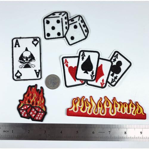PGY Flame Raging Fire Dice Human Skeleton Poker Patches for Clothing Punk Wind Diy Coat Hats Back Rubber Embroidery Badges