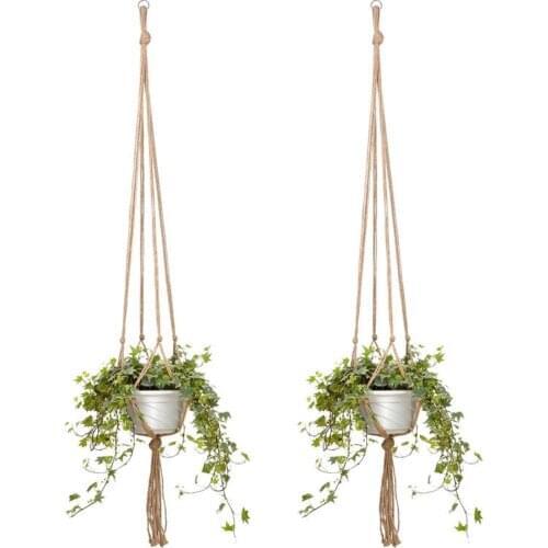 86-115cm Plant Pot Hanging Basket Knotted Rope Net Bag Braided Vintage Garden Courtyard Flower Hanger Tray Decor Handmade